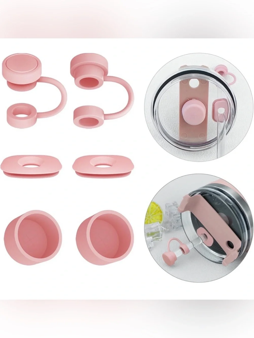 5for$10 Pink Straw Cover Spill Stopper Set Stanley Cup Quencher H1.0 Accessories